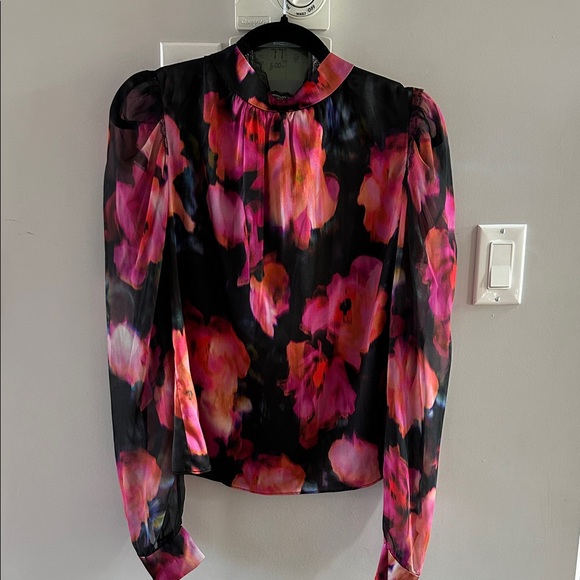 Generation Love Tops - Generation Love Floral Silk Lace Trim Blouse